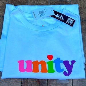 New X-Large Unity white tee shirt. 100% cotton.